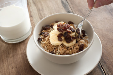 Eating healthy muesli for breakfast
