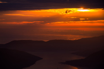 Beautiful sunset in the Bay of Kotor, Montenegro