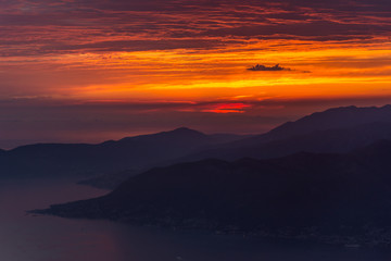 Obraz premium Beautiful sunset in the Bay of Kotor, Montenegro