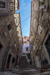 Street in the Historic Old Town and Fortress of Dubrovnik, Croatia on the Adriatic Sea