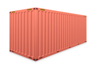 Cargo container vector isolated on white background. Metal box or equipment for storage at dock, port, warehouse. Freight transport by ship, crane, trailer truck for shipping, import export business.