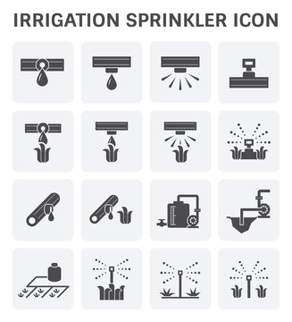 Irrigation system and watering by sprinkler vector icon set design.