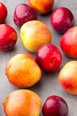 Fresh fruit on the gray background.