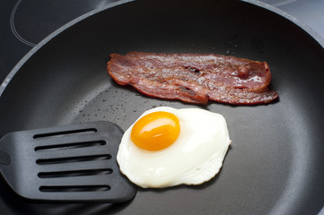 Fried egg and bacon breakfast