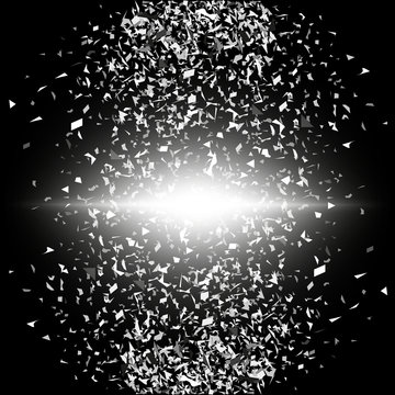 Vector particles. Explosion cloud of black pieces. Confetti. 