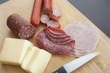 German breakfast with salami and cheese