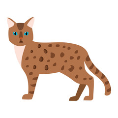 Leopard catcartoon style vector silhouette. Cute domestic cat animal sitting. Cartoon leopard cat young adorable tail symbol playful. Cartoon funny domestic pussy kitty leopard cat sit character