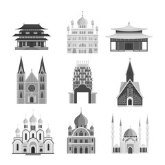 Cathedral and churche infographic temple building landmark tourism vector. Temple building world religions. Cathedral and churche temple building.