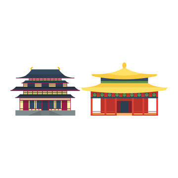 Chinese temple asia culture architecture and travel ancient building chinese temple. Chinese famous old structure temple, chinese religion. Beautiful china asia travel landmarks chinese temple vector.