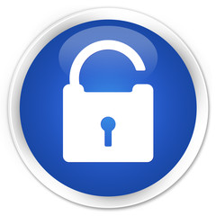 Unlock icon blue glossy round button