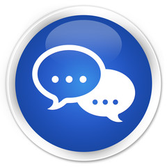 Talk bubble icon blue glossy round button