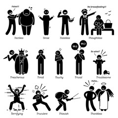 Negative Personalities Character Traits. Stick Figures Man Icons. Starting with the Alphabet T. - obrazy, fototapety, plakaty