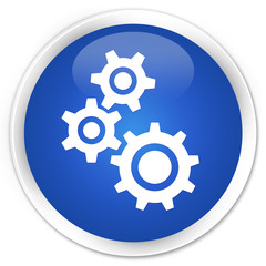 Gears icon blue glossy round button