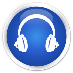 Headphone icon blue glossy round button