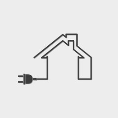 Black house with wire plug - vector illustration