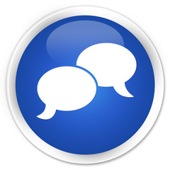 Chat bubble icon blue glossy round button