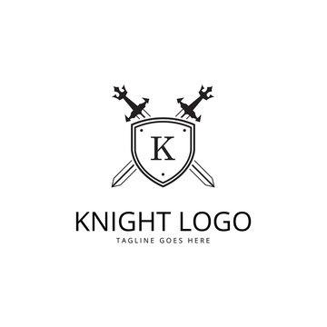Knight logo. Two crossed sword and shield. 