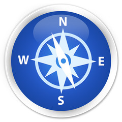 Compass icon blue glossy round button