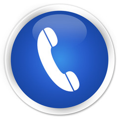 Phone icon blue glossy round button