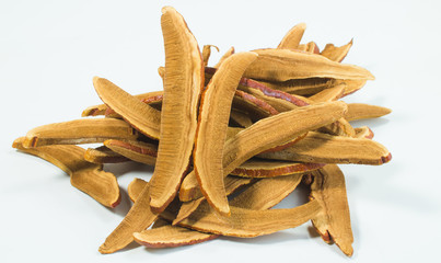 Dried Shiitake mushrooms on white