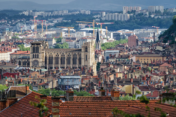 Lyon panoramic view with Cathedrale Saint Jean Baptiste