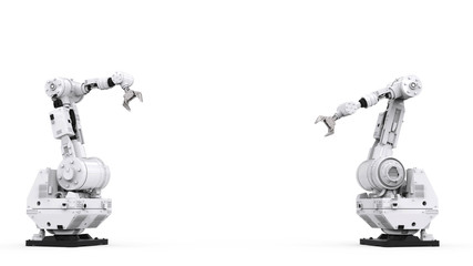 white robotic arm with blank space - obrazy, fototapety, plakaty