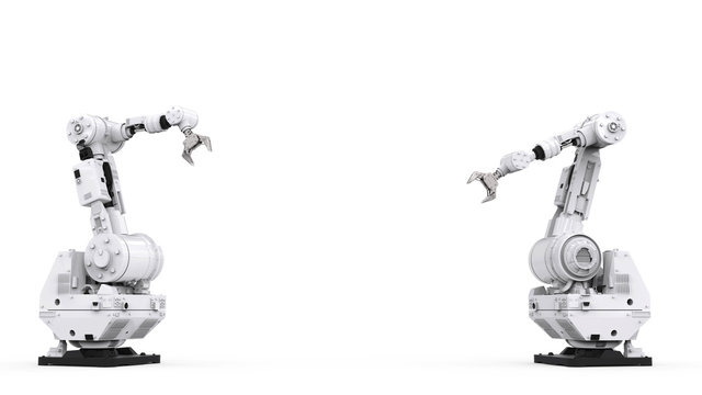 white robotic arm with blank space