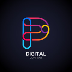 Letter P Logo Design.Linked shape circle symbol,Digital