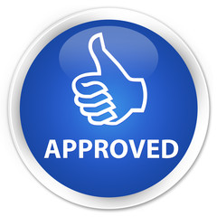 Approved (thumbs up icon) blue glossy round button