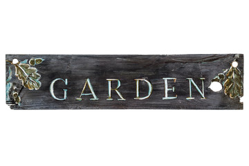 Vintage wooden sign on a white background - Garden