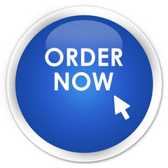 Order now blue glossy round button