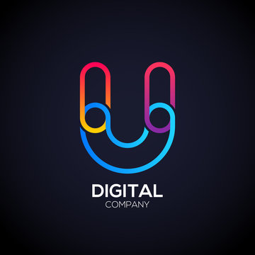 Letter U Logo Design.Linked shape circle symbol,Digital