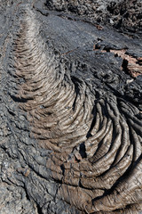Beautiful volcanic landscape of Kamchatka Peninsula: view of lava field volcanic eruption active Plosky Tolbachik Volcano. Eurasia, Russia, Far East, Kamchatka Region, Klyuchevskaya Group of Volcanoes