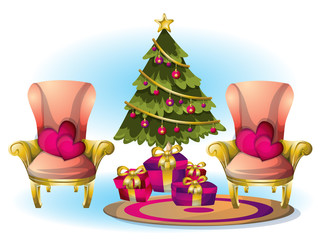 cartoon vector illustration interior christmas object with separated layers