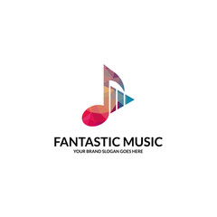Polygonal player logo. Music player logotype