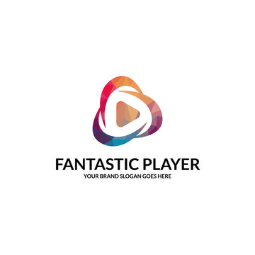 Polygonal player logo. Media player logotype