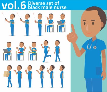 Diverse Set Of Black Male Nurse On White Background Vol.6