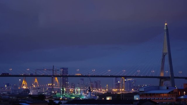 The bridge across the Chao phra ya river ,Bhumibol bridge, Bangkok, Thailand
