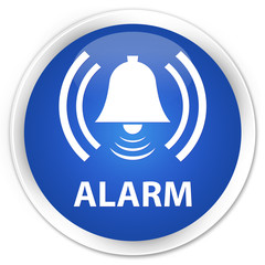 Alarm (bell icon) blue glossy round button