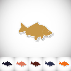 Fish carp. Flat sticker with shadow on white background