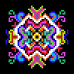 psychedelic mandala of the pixels on a black background