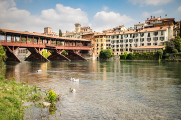 Fototapeta premium Bridge of the Alpini in Bassano del Grappa, Vicenza, Italy.