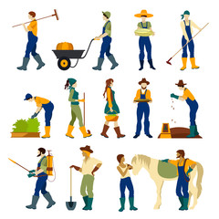 Fototapeta premium Farmers At Work Flat Icons Set 