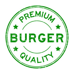 Grunge green premium quality burger rubber stamp