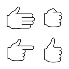Set of hand icons. Line style