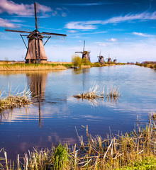 Fototapeta premium Sunny spring morning on the canal in Netherlands.