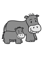 mama papa family young comic cartoon sweet little cute baby hippo happy child