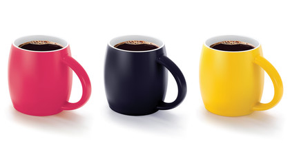 Colorful cups isolated on white. Vector illustration