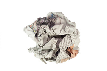 Crumpled newspaper isolated on white background