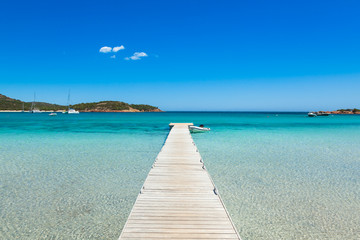 Pontoon  in the turquoise water of  Rondinara beach in Corsica I